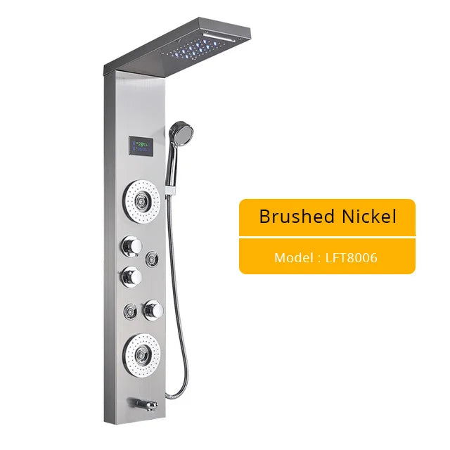 DecorBites™ LED Light Shower Panel Faucet with Waterfall Rain Shower Head and Massage Jets