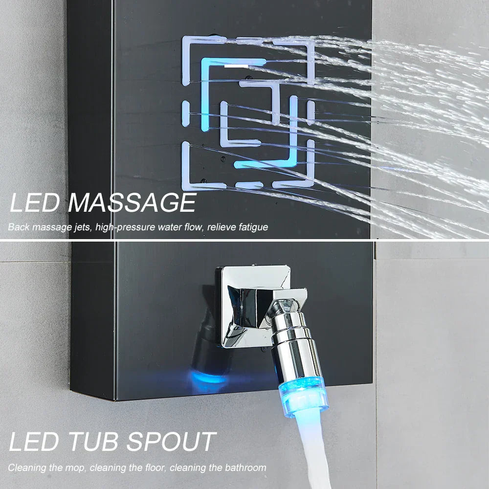 DecorBites™ LED Light Shower Faucet System: Rainfall, Massage Jets, Waterfall Panel with Temperature Control