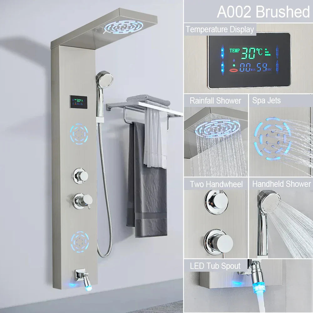 DecorBites™ LED Light Shower Faucet System: Rainfall, Massage Jets, Waterfall Panel with Temperature Control