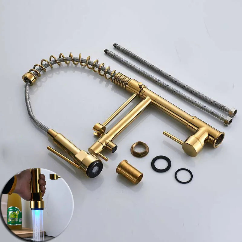 DecorBites™ LED Light Rose Gold Kitchen Faucet with Pull Down Spring Swivel Spout