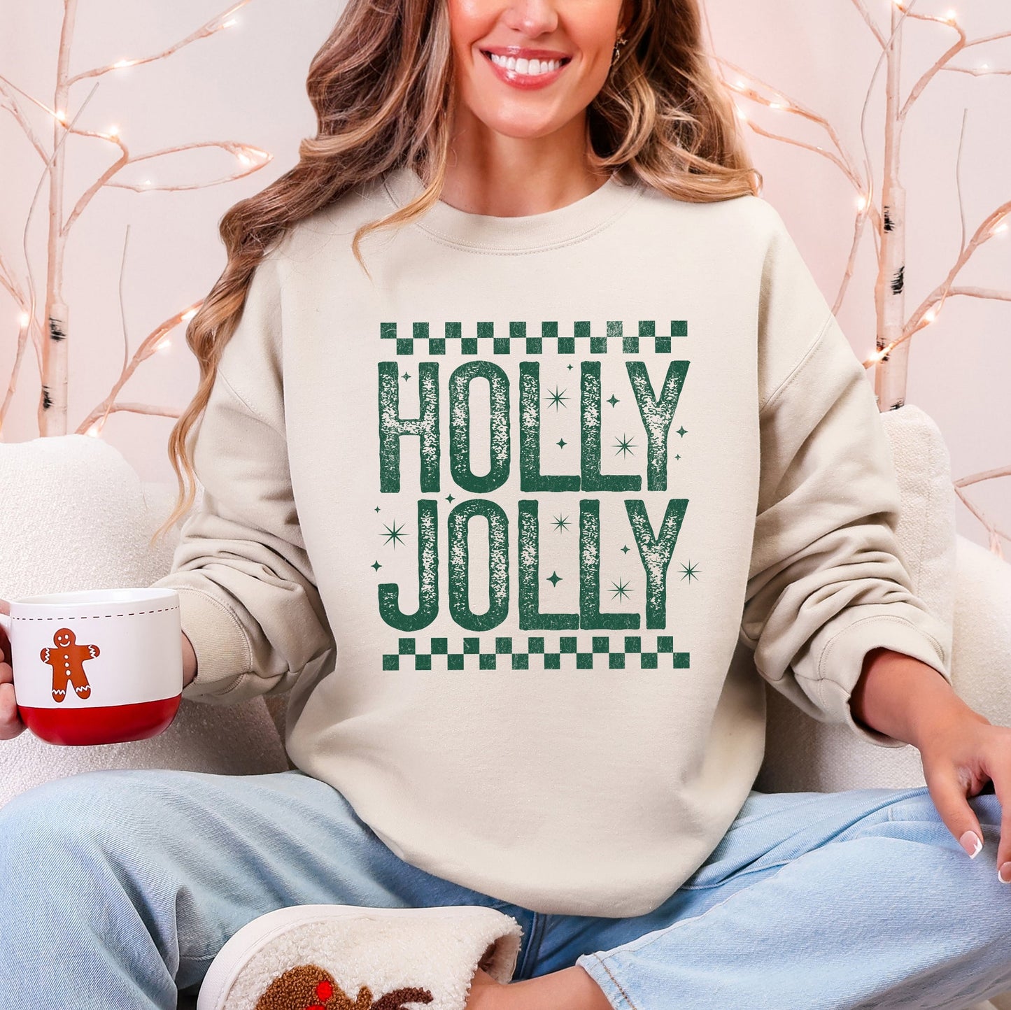 Holly Jolly, Christmas, Retro, Vintage Sweatshirt