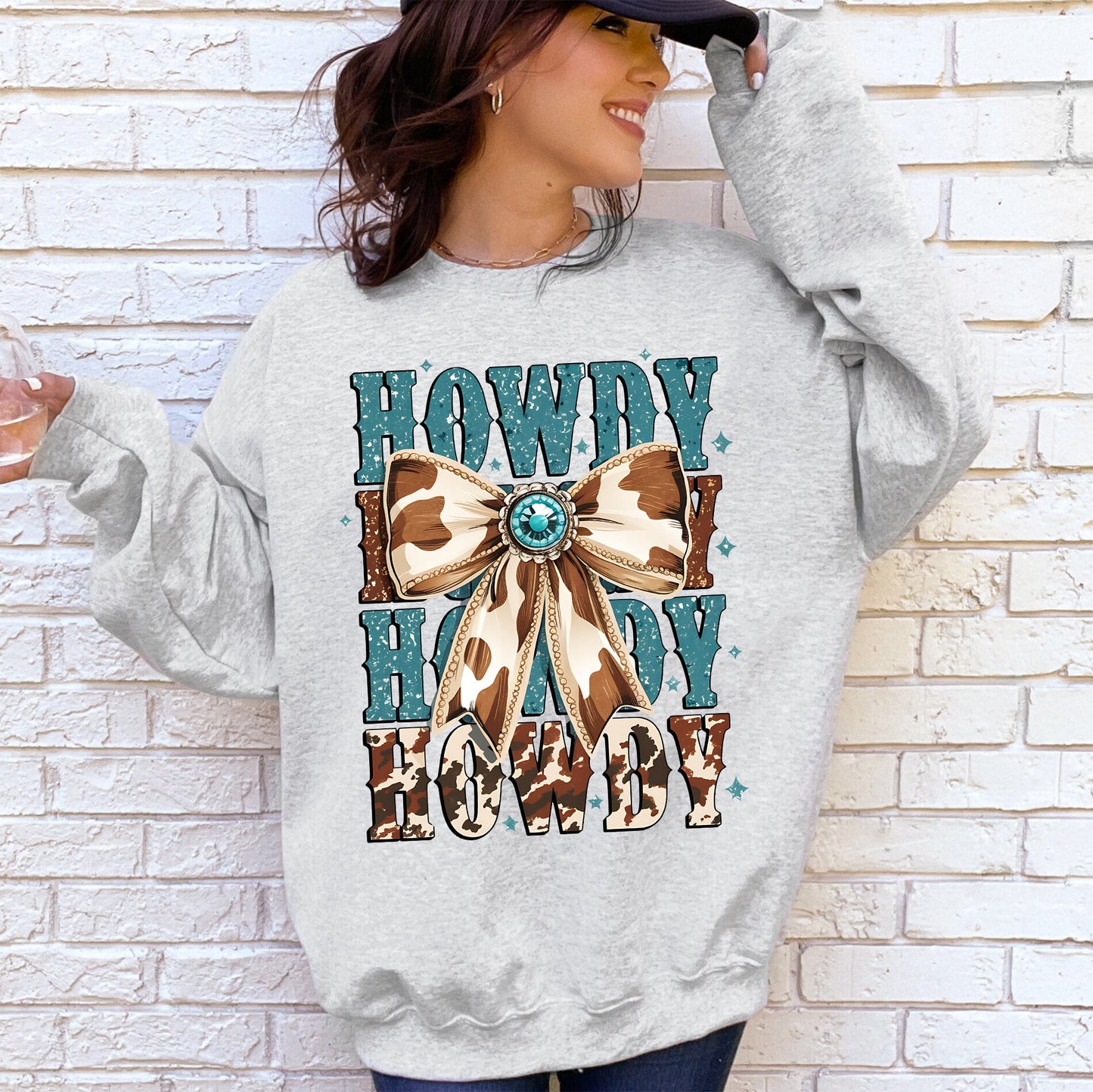 Howdy, Western, Cow Print, Cowboy, Cowgirl, Country Sweatshirt