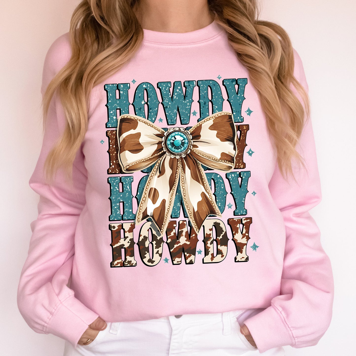 Howdy, Western, Cow Print, Cowboy, Cowgirl, Country Sweatshirt
