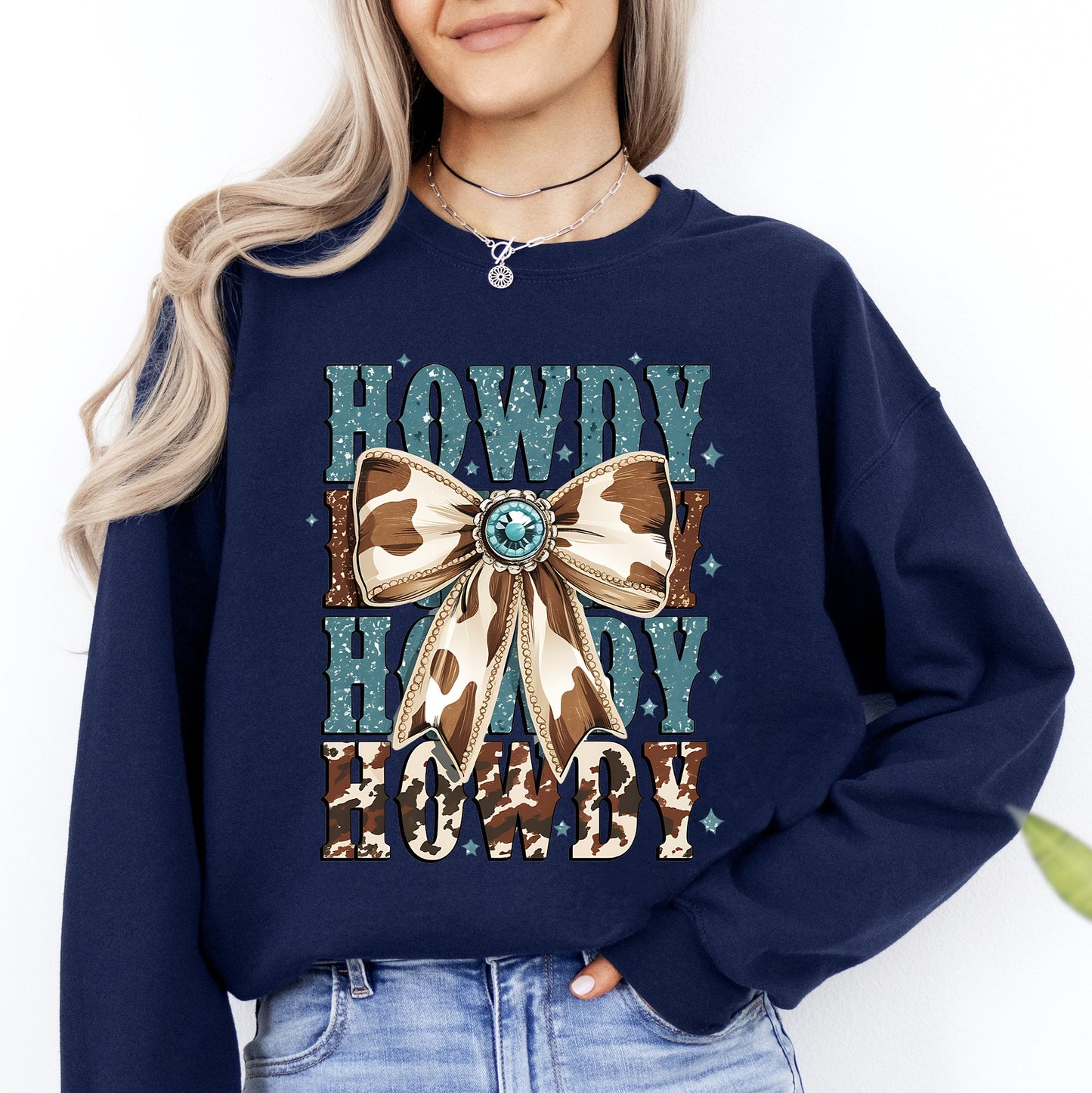 Howdy, Western, Cow Print, Cowboy, Cowgirl, Country Sweatshirt