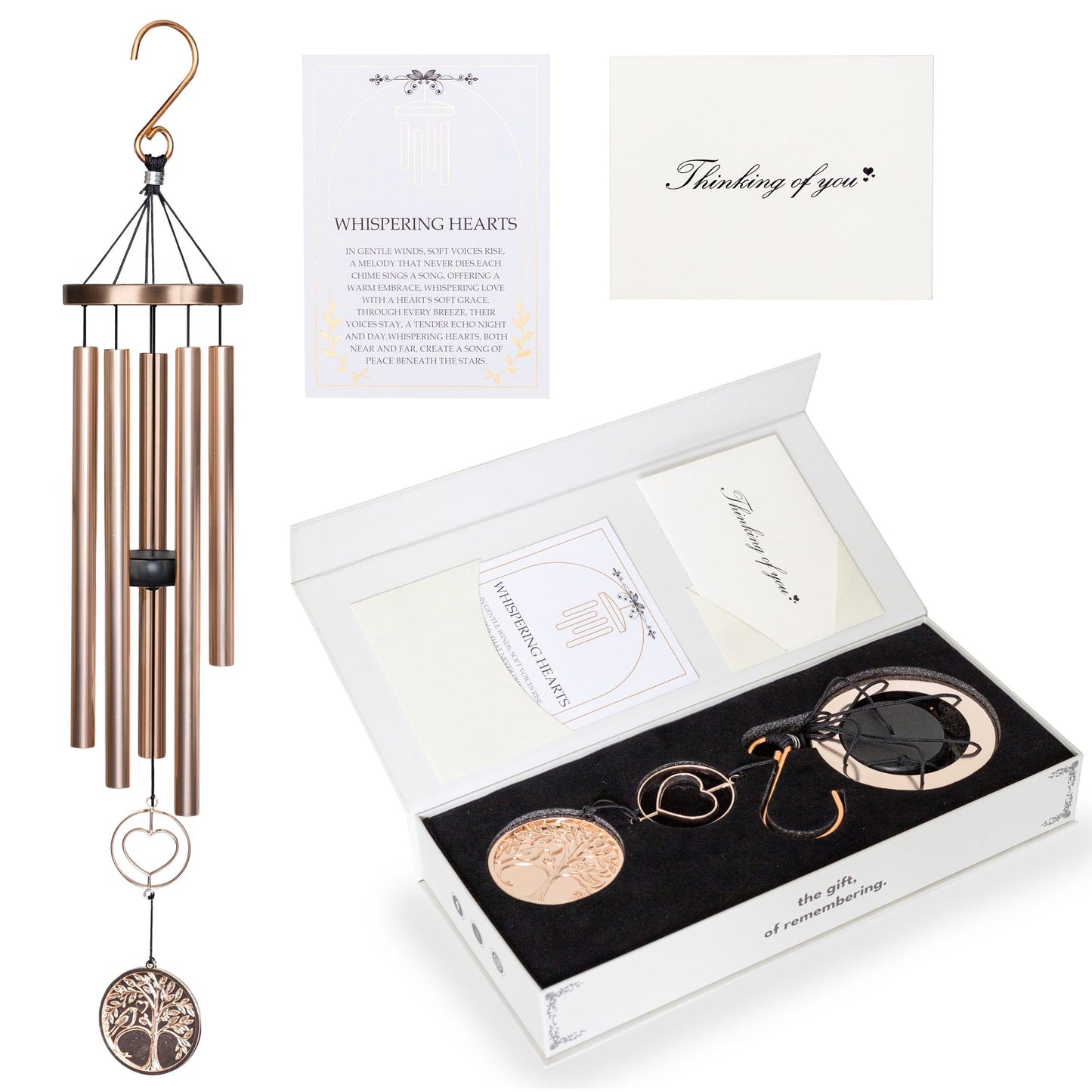 Memorial Wind Chime – Whispering Hearts™ Collection – Platinum Rose Personalized 30”