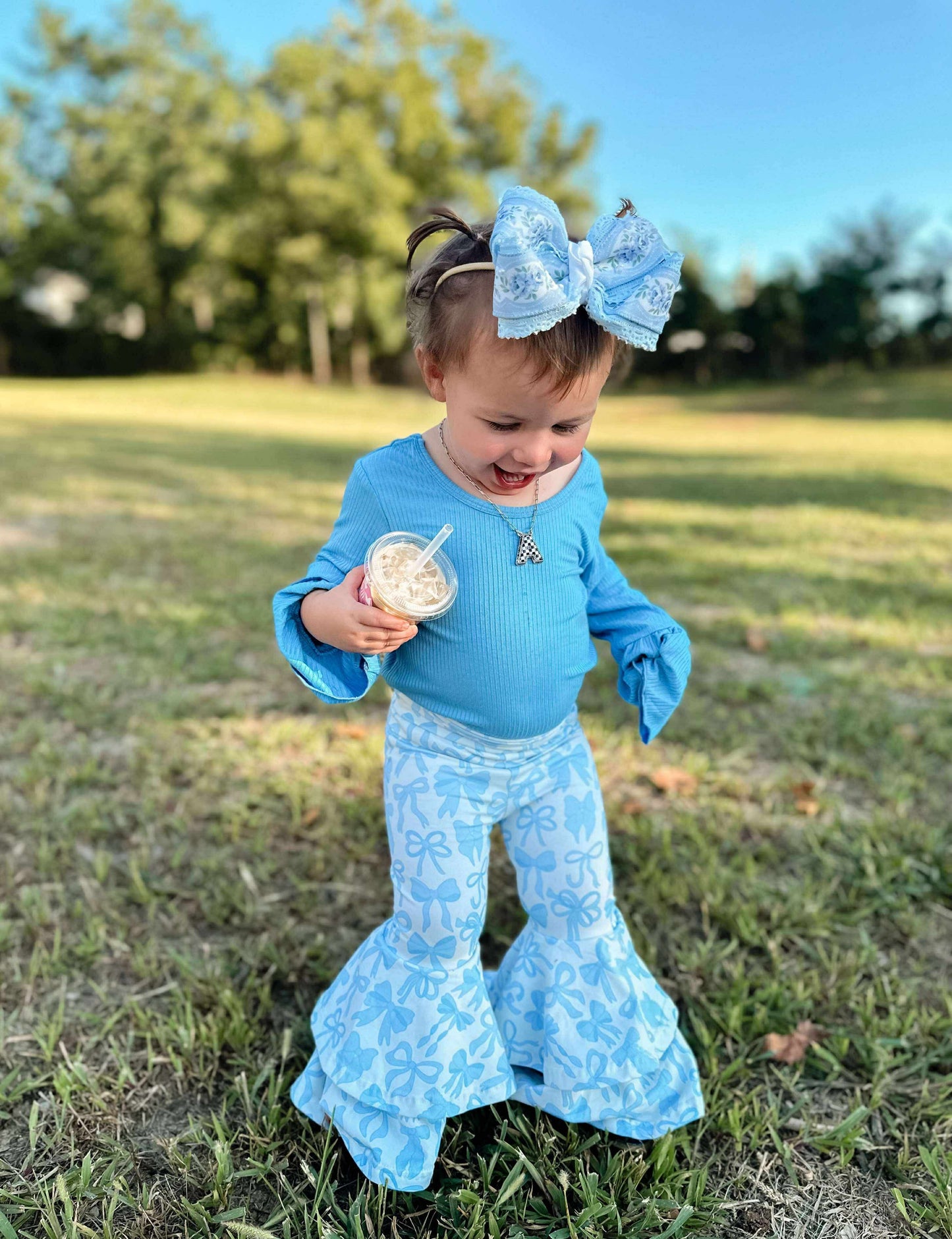 Blue Ruffled Sleeve Top