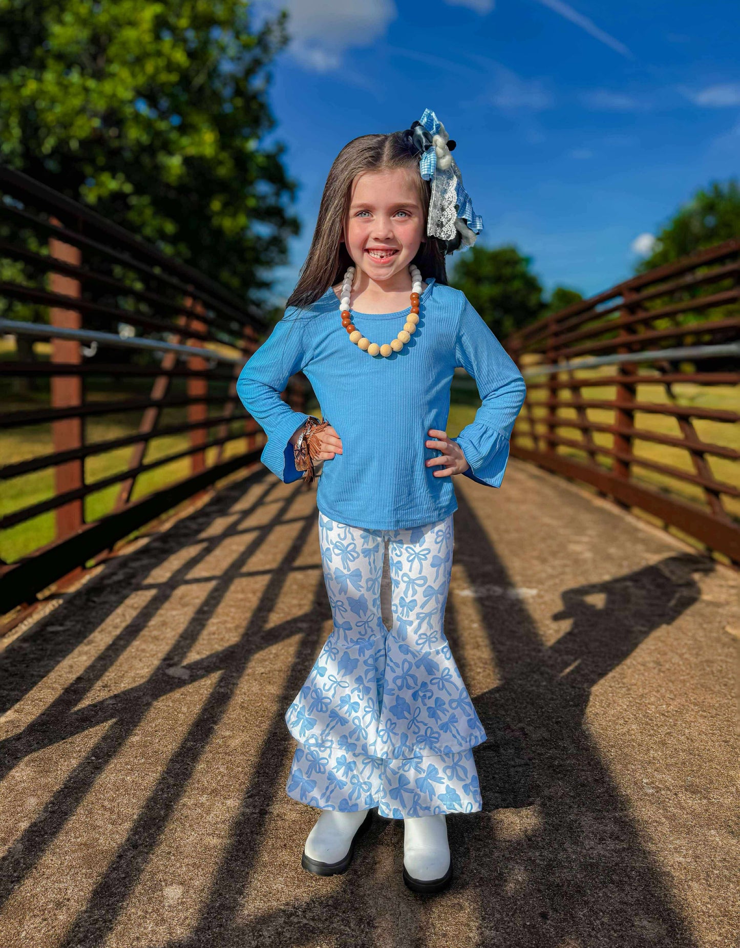Blue Ruffled Sleeve Top