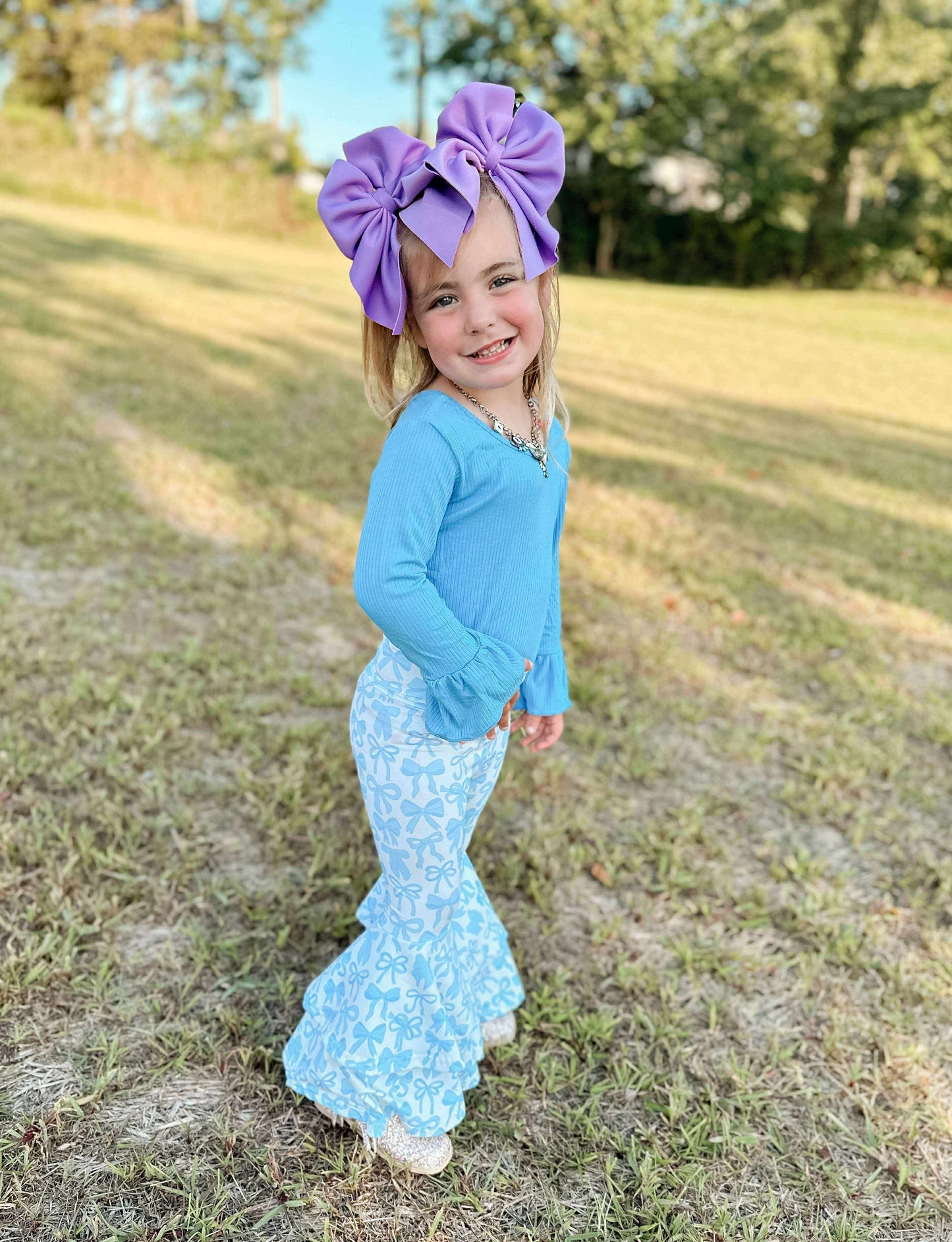 Blue Bow Double Bell Bottoms