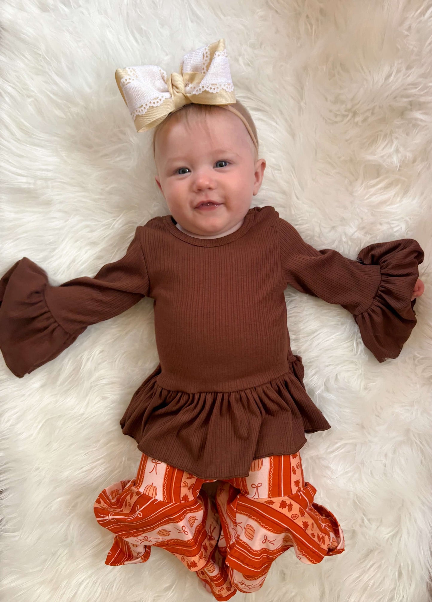 Chocolate Brown Ruffled Sleeve Top