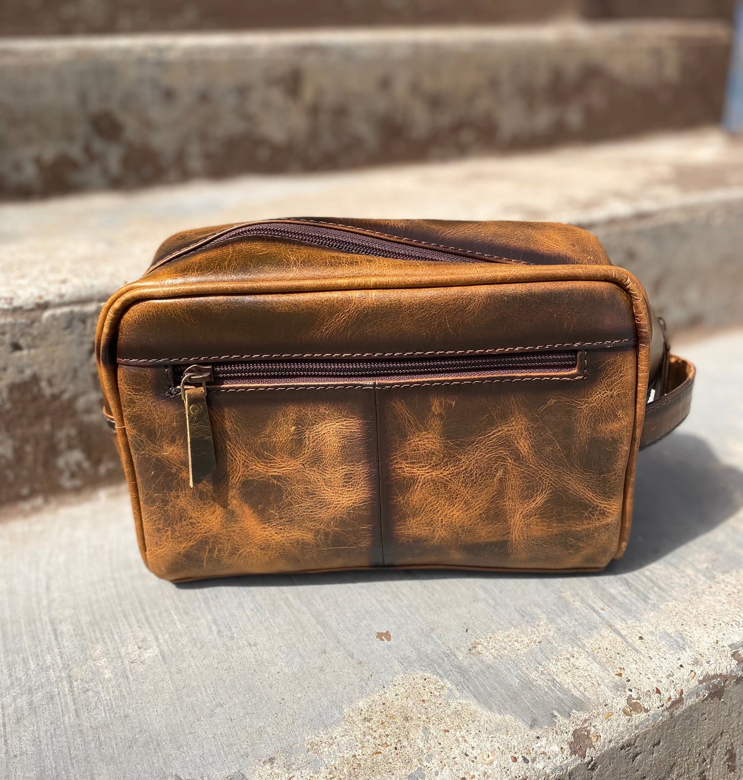 Rustic Leather & Tooled Toiletry Bag