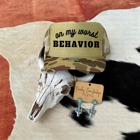 On My Worst Behavior Western Trucker Hat