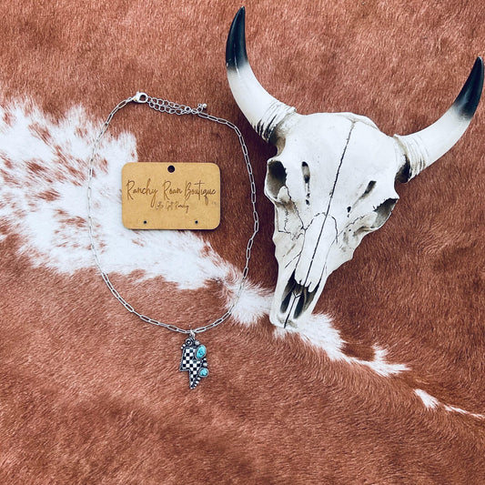 Western Thunder Checkered Printed Stone Necklace