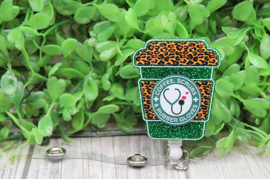 Coffee, Scrubs + Rubber Gloves • Badge/ID Holder with Clip