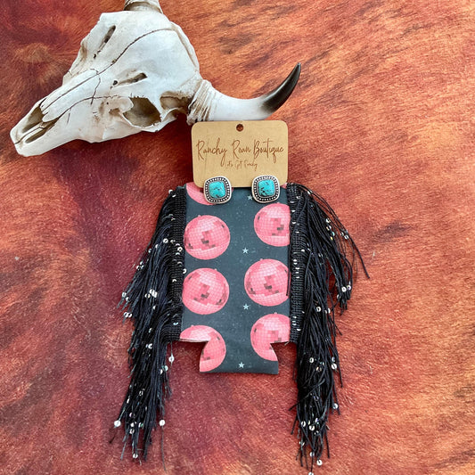 Pink Disco Fringe Slim Koozie