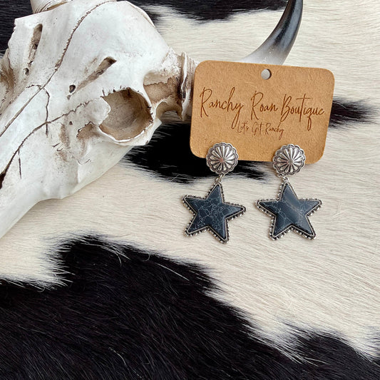 Star Stone Black with Concho Stud Earrings