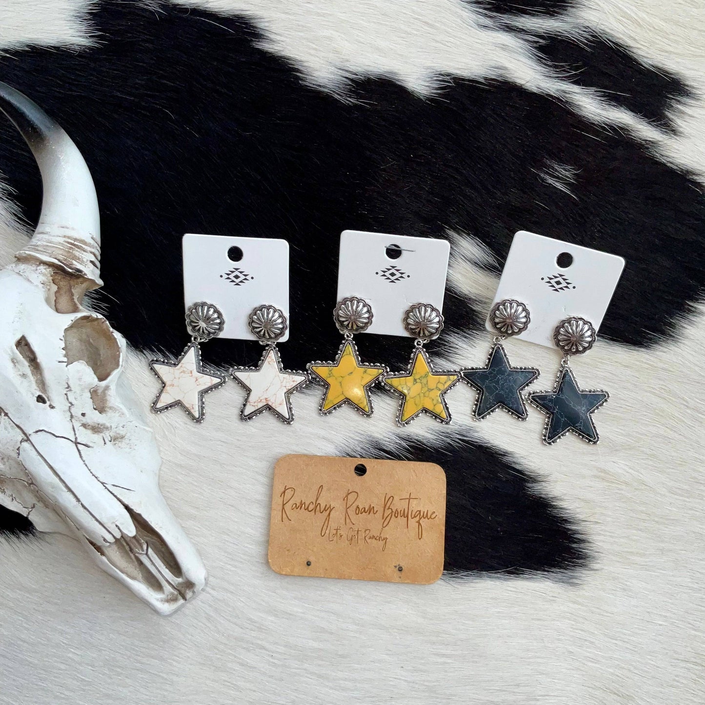 Star Stone Black with Concho Stud Earrings
