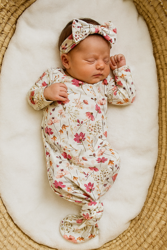 Purple Floral Bamboo Knotted Gown and Bow