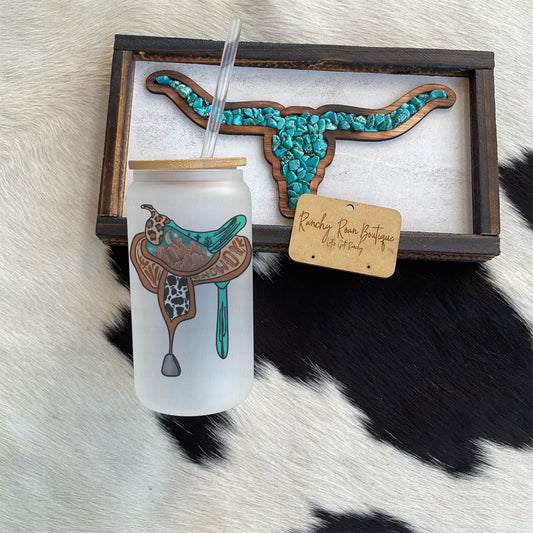 Howdy Desert Saddle Western Frosted Glass Tumbler