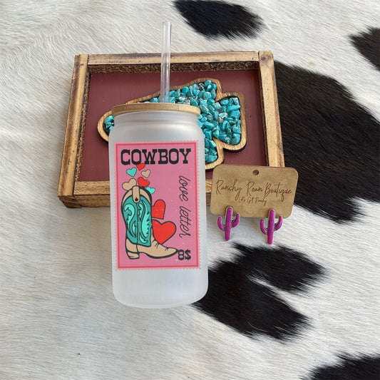 Cowboy Love Letters Western Frosted Glass Tumbler