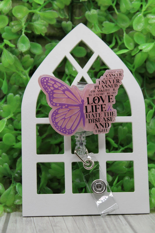 Pancreatic Cancer Butterfly • Badge/ID Holder with Alligator Clip