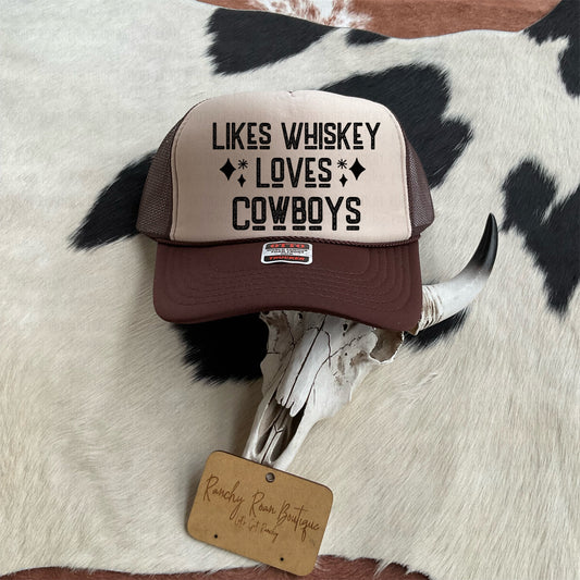 Likes Whiskey Loves Cowboys Western Foam Trucker Hat