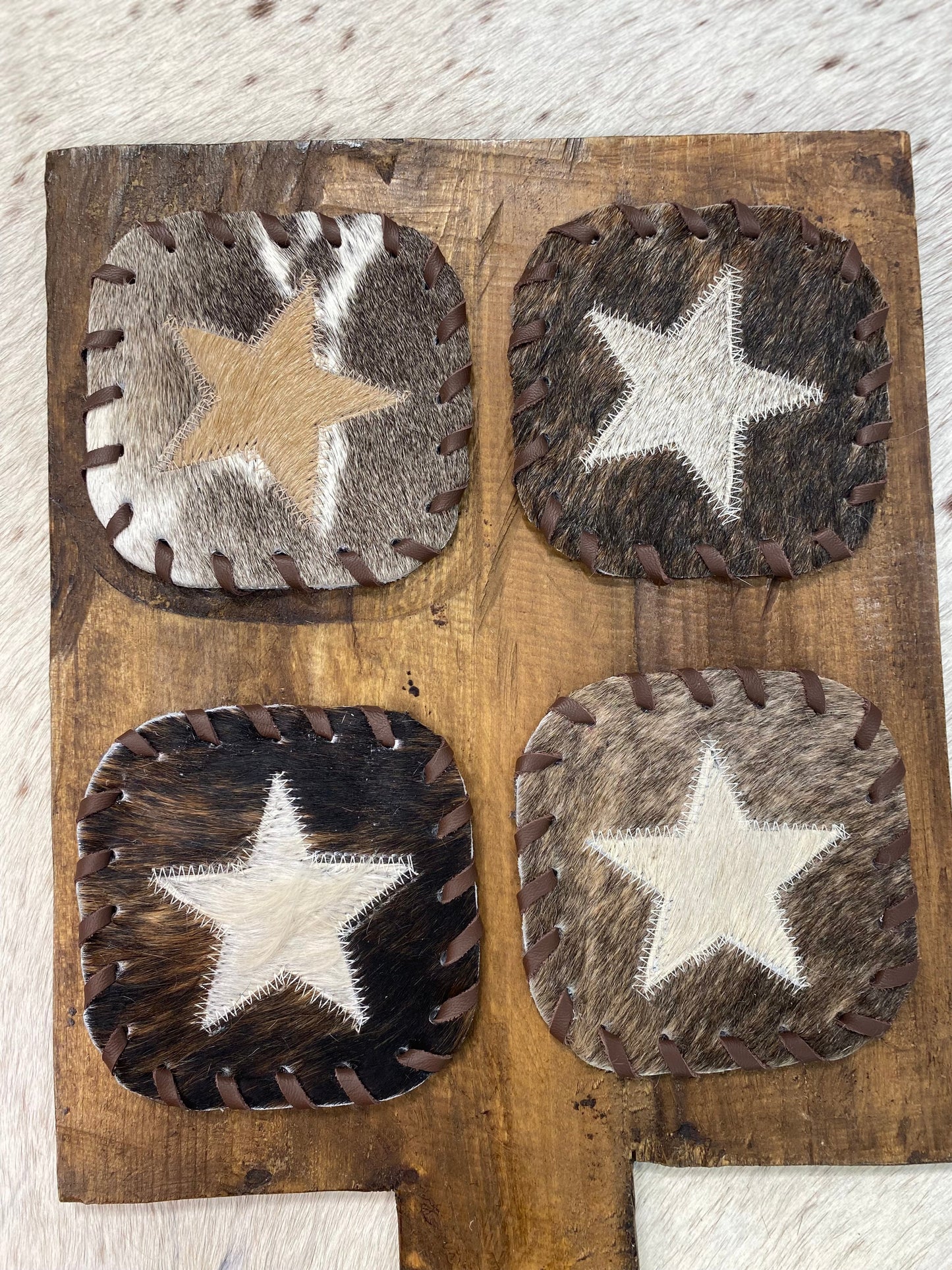 Star Shape Cowhide Coaster 4pc Set