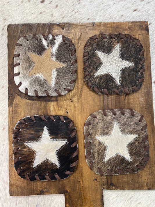 Star Shape Cowhide Coaster 4pc Set
