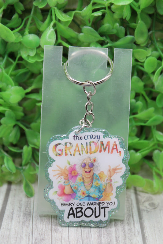 Crazy Grandma Blue Acrylic Keychain