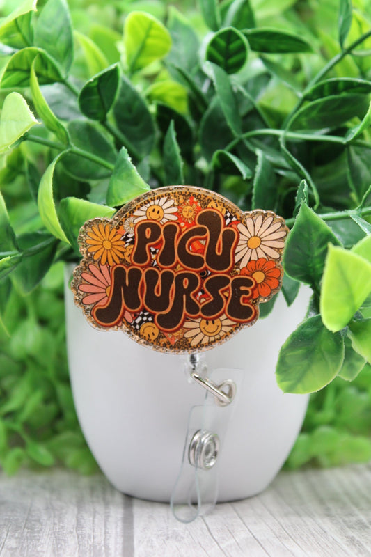 PICU Nurse Floral Badge/ID Holder Reel