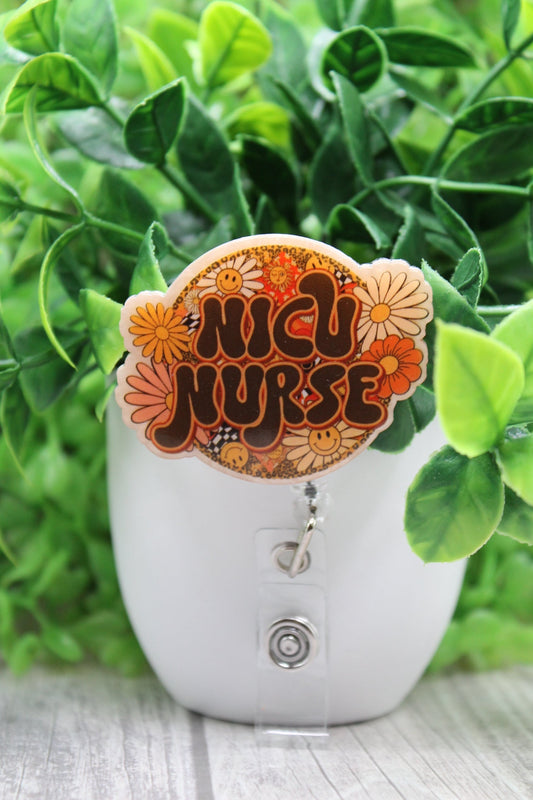 NICU Nurse Floral Badge/ID Holder Reel