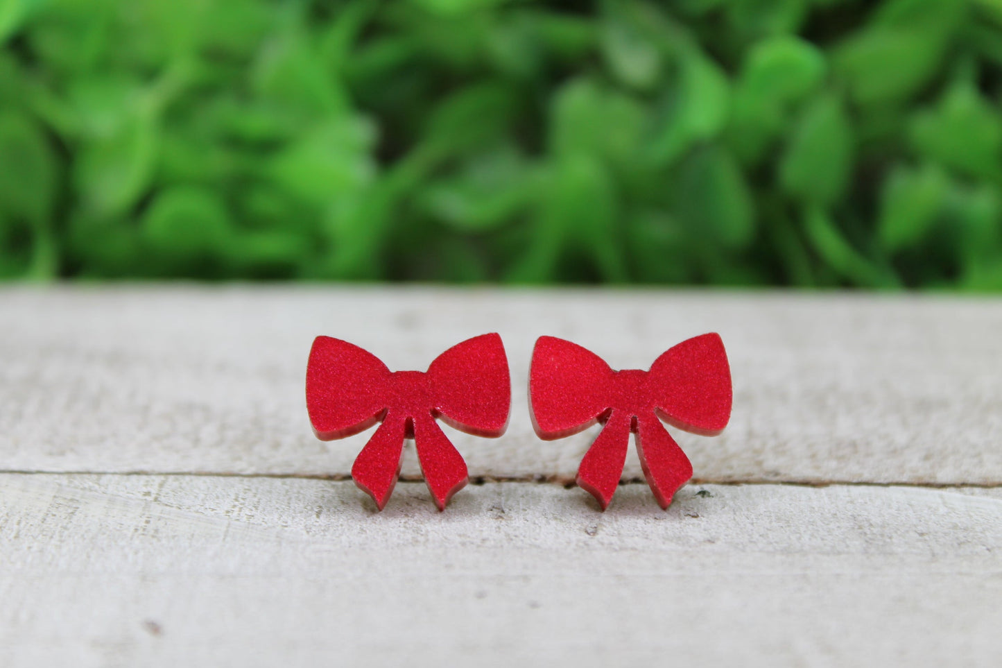 Red Shimmer Bow Stud Earrrings