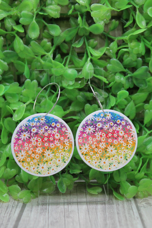 Tiny Daisies Colorful Circle Hoop Dangle Earrings