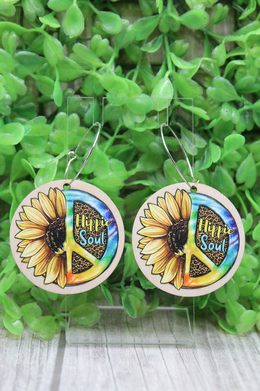 Hippie Soul Wood Circle Hoop Dangle Earrings