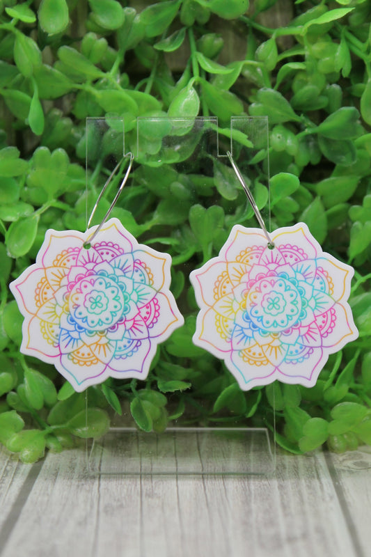 Colorful Mandela Flower Hoop Dangle Earrings