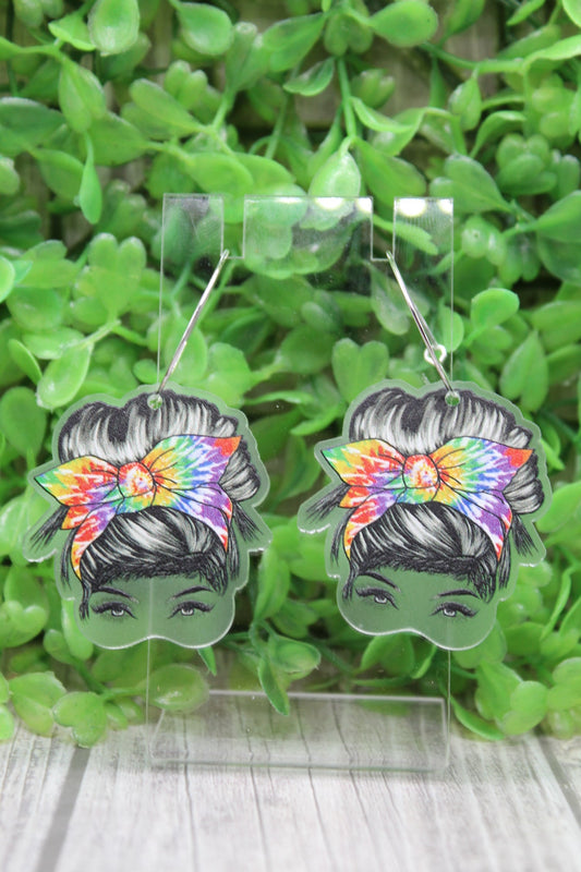 Tie Dye Messy Bun Lady Hoop Earrings