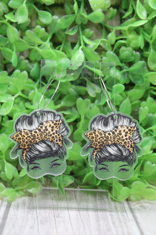 Leopard Messy Bun Lady Hoop Earrings