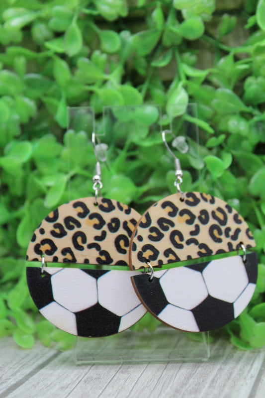 Soccer & Leopard Split Dangle Earrings