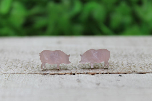 Pink Shimmer Pig Stud Earrings