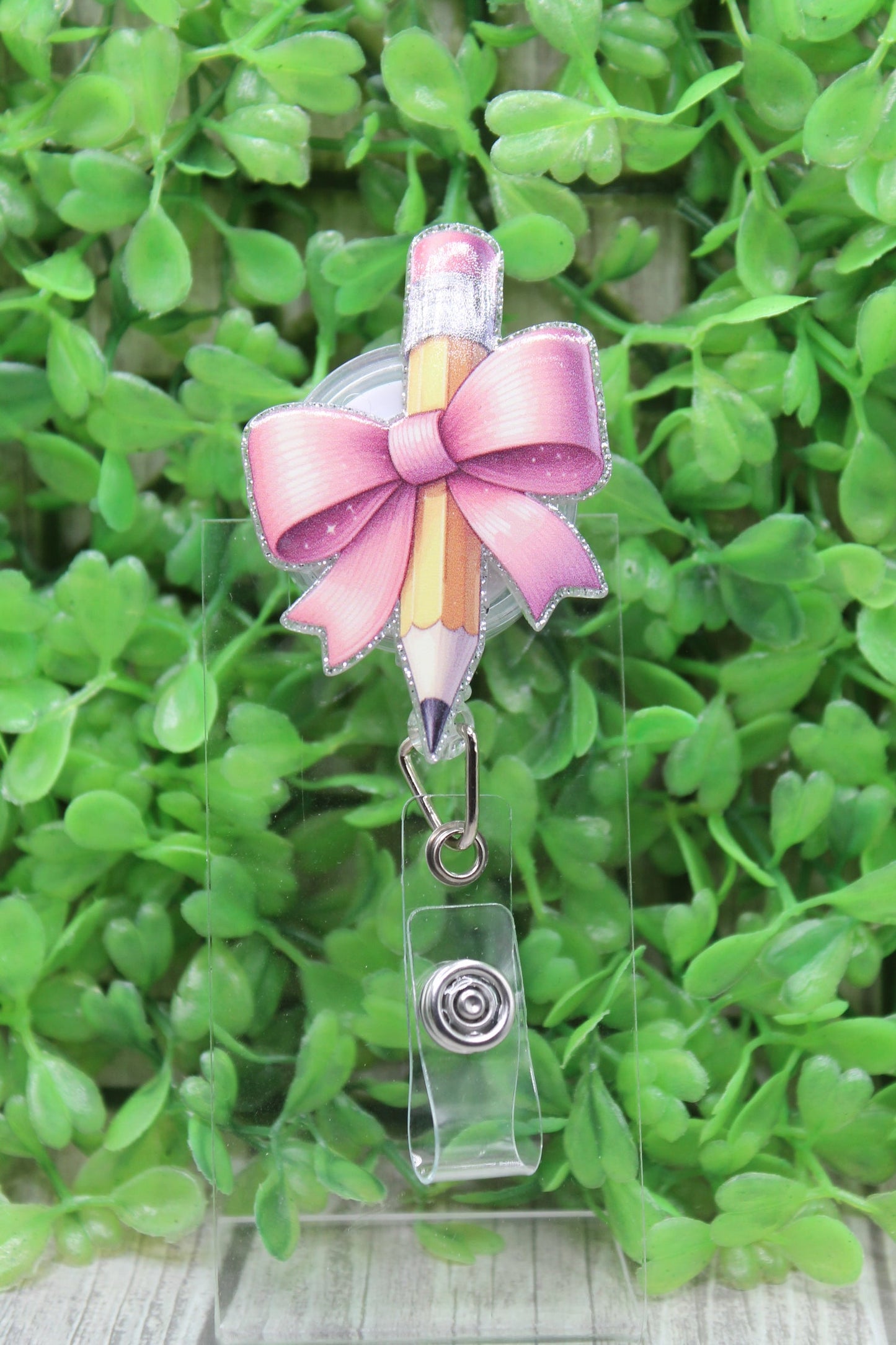 Pink Bow Pencil Badge/ID Holder Reel