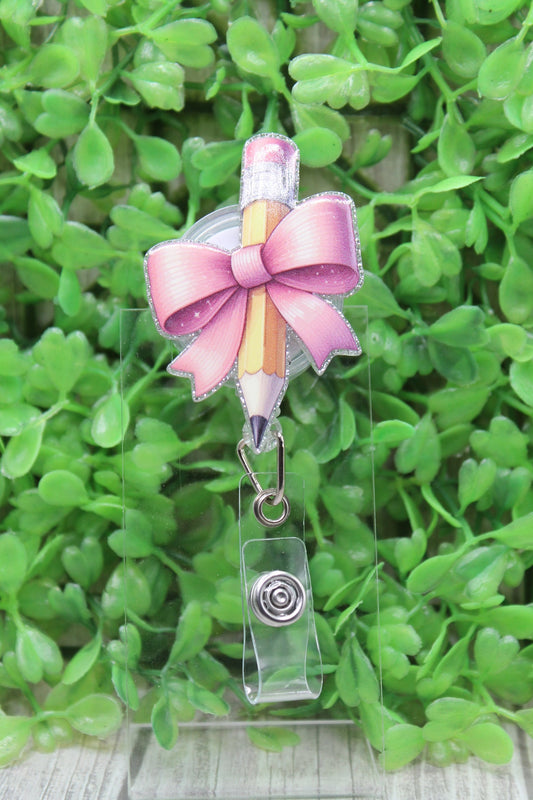 Pink Bow Pencil Badge/ID Holder Reel