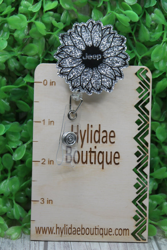 Silver Glitter Jeep Badge/ID Holder Reel