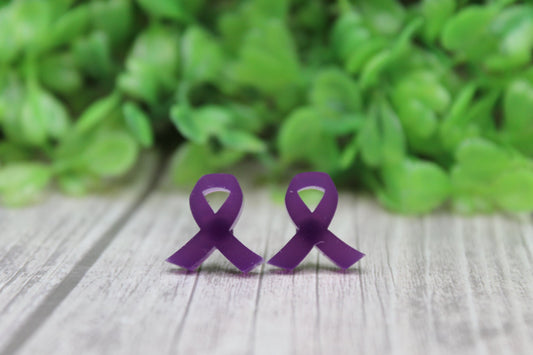 Purple Awareness Ribbons Stud Earrings