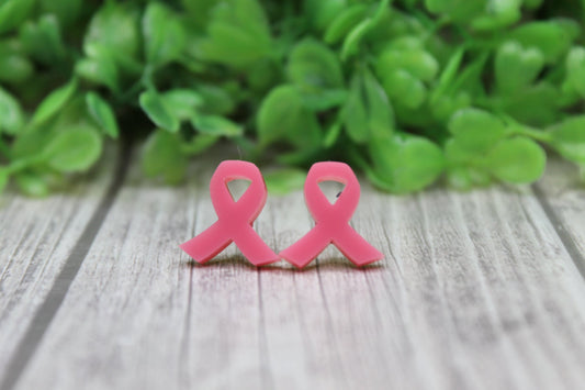 Pink Awareness Ribbon Stud Earrings