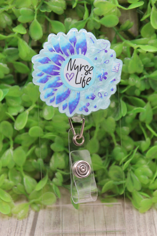 Nurse Life Blue Sunflower Badge/ID Holder Reel