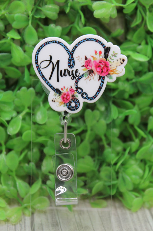 Nurse Stethoscope Floral Badge/ID Holder Reel