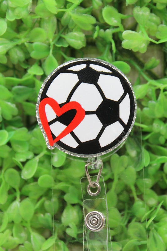 Soccer Ball with Heart Badge/ID Holder Reel