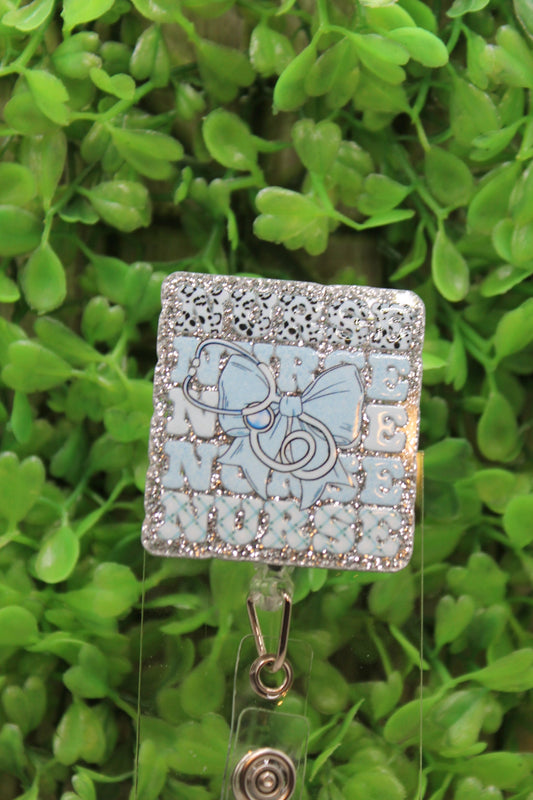 NURSE Repeat Blue & Silver Badge/ID Holder Reel