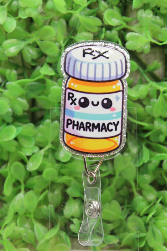 RX Pharmacy Pill Bottle Badge/ID Holder Reel
