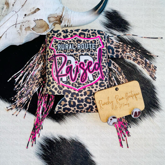 Rural Route Raised Leopard Fringe Western Koozie