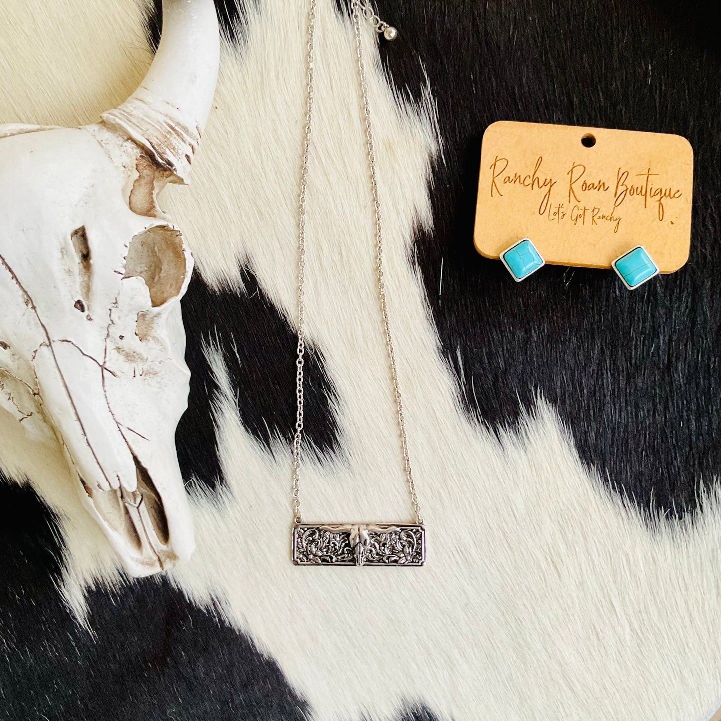Steer Skull Bar Western Necklace